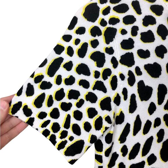 525 America White Black Yellow Cheetah Print Sweater Mini Dress Size XS - Picture 3 of 5